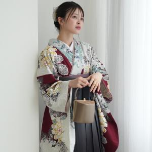 袴 レンタル 卒業式 2尺袖着物 袴 17点セット utatane 古典柄 レトロ アンティーク系 袴セット 卒業式 花 えんじ系