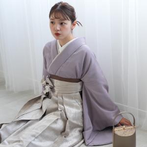 袴 レンタル 卒業式 2尺袖着物 袴 17点セット utatane 古典柄 レトロ 袴 袴セット 袴 レンタル 先生 卒業式 無地 ラベンダー メタリック風袴 モード
