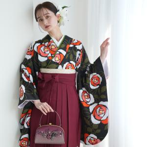 袴 レンタル 卒業式 2尺袖着物 二尺袖 袴 17点セット 古典 レトロ モダン 袴セット 大学生 小学生 バラ 薔薇 ばら 黒系