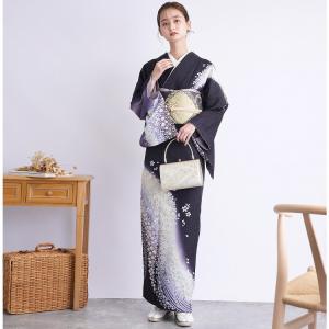 訪問着 レンタル おしゃれ 20点 フルセット 正絹 着物 花柄 黒系 訪問着 レンタル おしゃれ 20点 フルセット 正絹 着物 花柄 黒系