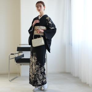 訪問着 レンタル おしゃれ 20点 フルセット 正絹 着物 花 黒系 訪問着 レンタル おしゃれ 20点 フルセット 正絹 着物 花 黒系