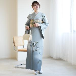 レンタル 付け下げ 母 フルセット 20点セット フリーサイズ 花 青系 くすみ 附下 附け下げ 入学式 卒業式 つけさげ