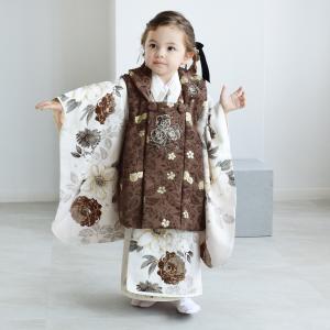レンタル 七五三 3歳 女の子 JILLSTUART ジル・スチュアート パンジーとクチナシ・ブラウン 日本製 三歳 被布 フルセット 刺繍 ※2026年10月〜12月予約空きなし