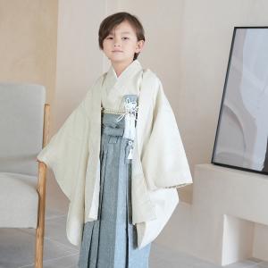 レンタル 七五三 5歳 着物 男の子 袴 utatane レトロ ナチュラル ジャガード ペイズリー オフホワイト×くすみブルー 5才 五歳 五才