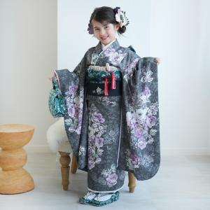 レンタル 七五三 着物 7歳 JILL STUART / ジル・スチュアート 古典柄 レトロ アンティーク系 レンタル 七五三 花 ダークグレー系