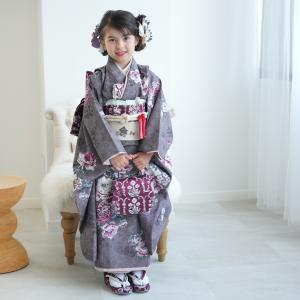 レンタル 七五三 着物 7歳 JILL STUART / ジル・スチュアート 古典柄 レトロ アンティーク系 レンタル 七五三 花 グレー系