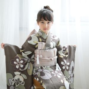 レンタル 七五三 着物 7歳 ひよこ商店 古典柄 レトロ 四つ身 花 茶系 ブラウンねじり梅 おしゃれ