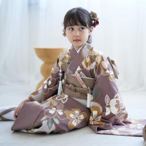 レンタル 七五三 着物 7歳 ひよこ商店 古典柄 レトロ 四つ身 花 茶系 モーブねじり梅 おしゃれ