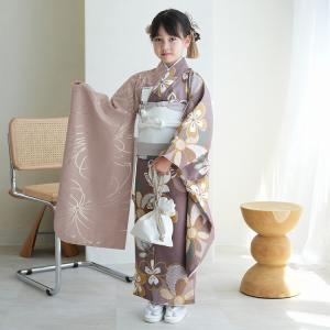 レンタル 七五三 着物 7歳 ひよこ商店 古典柄 レトロ 着物 花 四つ身 半身 くすみラベンダー銀彩×モーブねじり梅 おしゃれ