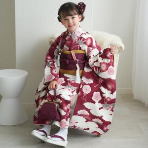 レンタル 七五三 着物 7歳 ひよこ商店 女の子 四つ身 フルセット 元禄梅模様 えんじ 着物セット 子供 kids 七歳 七才 女児 新品足袋プレゼント