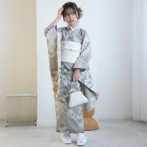 レンタル 10歳 振袖セット 女の子 ひよこ商店 モスグリーン松文様 ハーフ成人式 ジュニア 着物セット 子供 十歳 十才 女児 着物 1/2成人式 135cm-145cm前後
