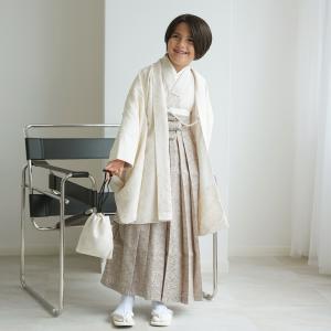 レンタル ハーフ成人式 袴 男の子 utatane 10歳 袴セット ジャガード・ペイズリー オフホワイト×ベージュ 着物 小学生 1/2成人式 卒業式 138cm-150cm前後