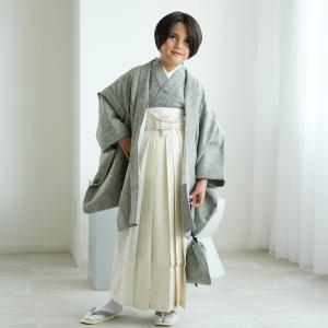 レンタル ハーフ成人式 袴 男の子 utatane 10歳 袴セット ジャガード・ペイズリー くすみグリーン×オフホワイト 着物 小学生 1/2成人式 卒業式 138cm-150cm前後