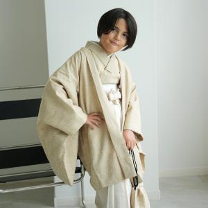 レンタル ハーフ成人式 袴 男の子 utatane 10歳 袴セット ジャガード・ペイズリー ベージュ×オフホワイト 着物 小学生 1/2成人式 卒業式 138cm-150cm前後