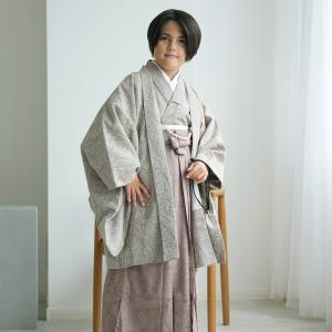 レンタル ハーフ成人式 袴 男の子 utatane 10歳 袴セット ジャガード・ペイズリー グレージュ×アーモンド 着物 小学生 1/2成人式 卒業式 138cm-150cm前後