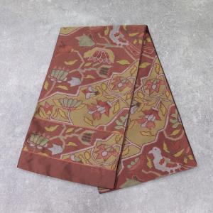 反物 帯 帯 仕立て 花柄 オレンジ系 黄色 緑 レンガ 鳥 草花 抽象柄 コプト柄 袋帯 西陣織 フォーマル 未仕立て お仕立て代別