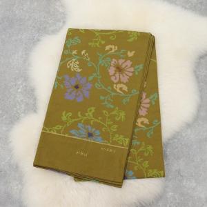 反物 帯 おおば 花 からし系 錆萌黄 緑 ラベンダー ピンク 真綿紬袋帯 いまおり 東西名匠 西陣織 袋帯 監修 米沢新田 未仕立て お仕立て代別