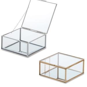 フレームガラス＆ミラーボックス 六角形 M 宝石箱 ジュエリーボックス