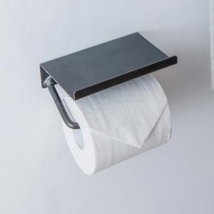 壁掛け トイレットペーパー ホルダー シングル 1個用 壁 棚 棚付き 小物置き ウォール 無地 黒 鉄 ミルスケール 取り付け