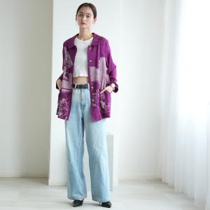 着物リメイク シャツ ブラウス レディース maison utatane No.BL02 麗紫の残照 一点物 正絹 日本製 絞り 紫 フリーサイズ