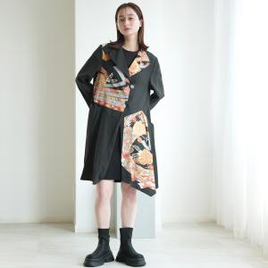 着物リメイク ジャケット はおり maison utatane No.JS04 黄金の灯 一点物 正絹 日本製 11号 黒