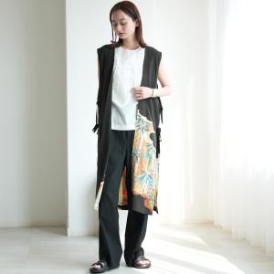着物リメイク ジレ ロングジレ ベスト maison utatane No.JS07 影の彩竹 一点物 正絹 日本製 フリーサイズ 黒