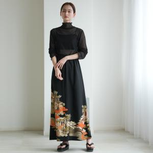 着物リメイク maison utatane｜No.SK01｜残り香の揺らぎ 一点物｜正絹｜日本製 スカート ロング 黒 フリーサイズ