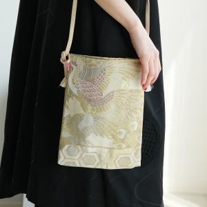 着物リメイク バッグ かばん ショルダーバッグ レディース メンズ maison utatane No.BG01 風を待つ鳳凰 帯リメイクショルダーバッグ 一点物 正絹 日本製 金