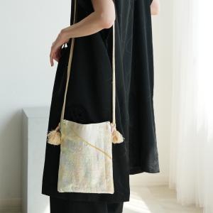 着物リメイク バッグ かばん ショルダーバッグ レディース メンズ maison utatane No.BG03 虹の余韻 帯リメイクショルダーバッグ 一点物 正絹 日本製 ベージュ
