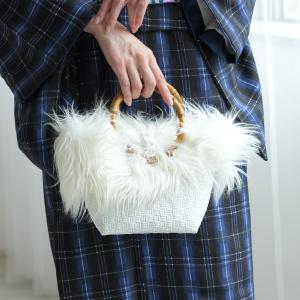 ファー付ミニトートバッグ バンブーリングハンドル...の商品画像