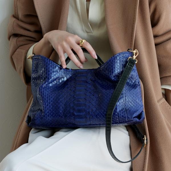 バッグ レディース レザー PYTHON パイソン ウェーブトートバッグ ミニ パープル 紫 本革 ...