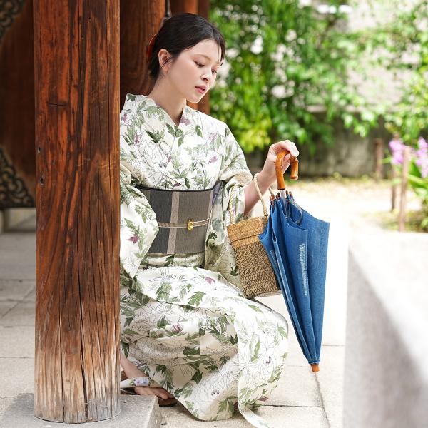 浴衣 単品 レディース utatane 高級変わり織 オフホワイトに広がるグリーンの芍薬 フリーサイ...