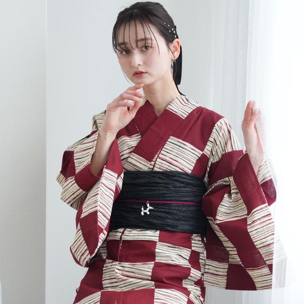 浴衣 セット レディース utatane 綿麻 高級変わり織 浴衣3点セット 先染めベージュ レトロ...