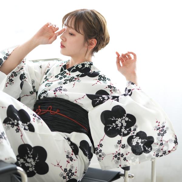 浴衣 レディース セット utatane 高級変わり織 浴衣3点セット きなりに黒梅モダン フリーサ...