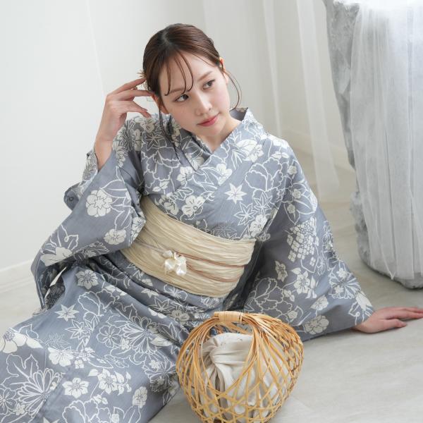 浴衣 セット レディース utatane 高級変わり織 浴衣3点セット 上品グレーの古典花 フリーサ...