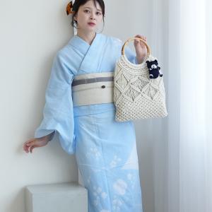 浴衣 レディース セット 特選 京鹿の子絞り・有松染め utatane 浴衣 3点セット 水色の雪輪 フリーサイズ 伝統工芸 綿麻 本染め 浴衣・帯・下駄付き ●