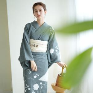 浴衣 レディース セット utatane 浴衣/帯/下駄 古典柄 レトロ グレー系 京鹿の子絞り/有松染め 綿麻 錆鼠の雪輪 伝統工芸士・清江和雄 ●
