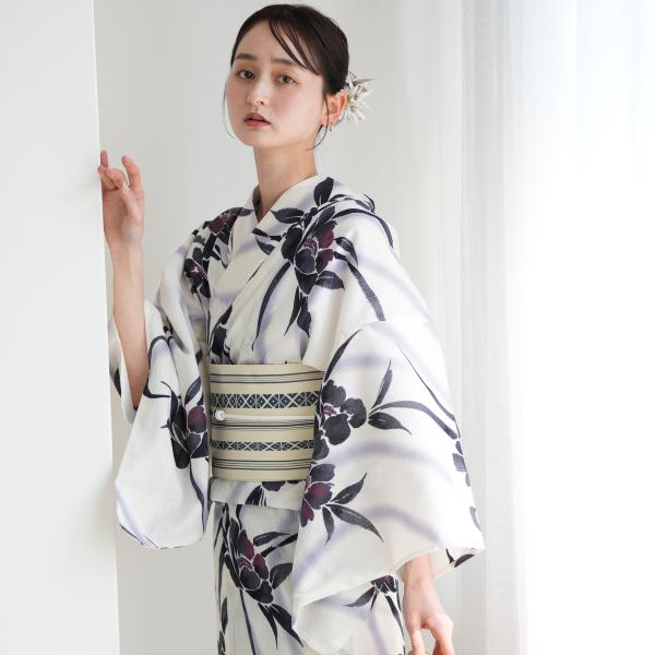 浴衣 レディース セット utatane 高級変わり織 浴衣3点セット レトロホワイトに流れる美人花...