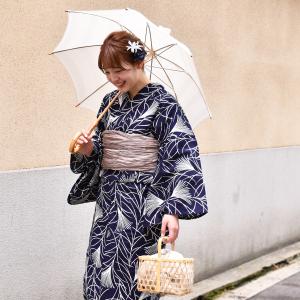 注染手縫　勝ち虫　くすみブルーにとんぼとすすきの浴衣　半幅帯と帯留帯締めもセット utatane 浴衣 手染め注染浴衣3点セット utatane×注染工房
