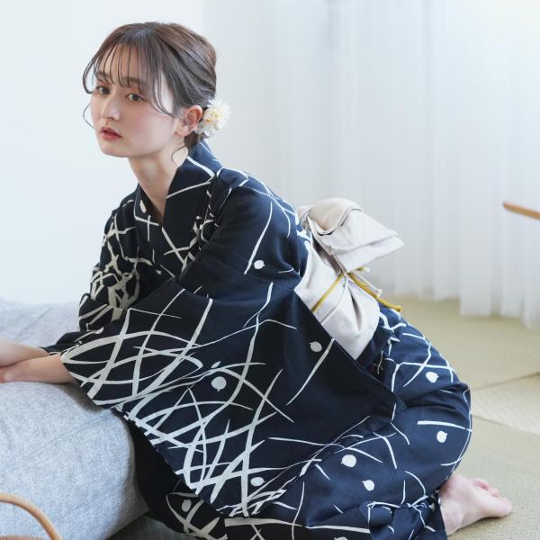 浴衣 レディース セット utatane×注染工房 浴衣3点セット 赤坂紬 黒地の露芝蛍 注染 本染...