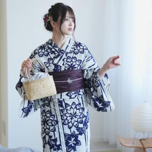 浴衣 レディース セット utatane×注染工房 浴衣3点セット 等間しじら 紺の万華鏡 注染 本染め にじみ フリーサイズ（ゆかた・帯・下駄） 日本製 ●