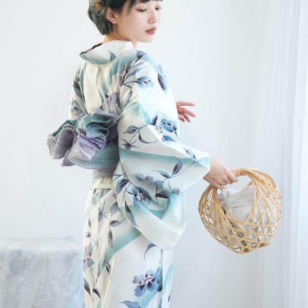 浴衣 レディース セット utatane 高級変わり織 浴衣3点セット 淡いミントの霧ぼかし花 フリ...