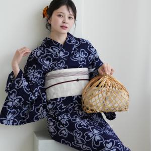 浴衣 レディース セット 有松絞り utatane 浴衣 3点セット 特選 藍色に隠れる四つ葉 フリーサイズ 伝統工芸 本染め 綿100％ 浴衣・帯・下駄付き 半幅帯 紺 ●