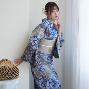 浴衣 レディース セット utatane 有松絞り 浴衣3点セット 墨色にサファイアの花 特選 伝統工芸 フリーサイズ 単衣帯 浴衣セット（ゆかた・帯・下駄） ●