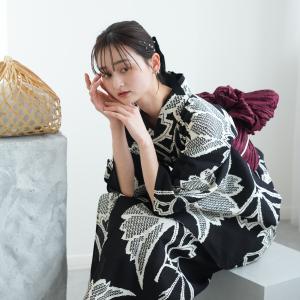 浴衣 レディース セット utatane×注染工房 浴衣3点セット 赤坂紬 黒地に横見桜 にじみ 手染め フリーサイズ 浴衣セット（ゆかた・帯・下駄）日本製 レトロ ●