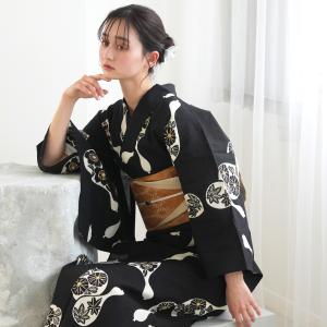 浴衣 レディース セット utatane×注染工房 浴衣3点セット 黒地に小菊瓢箪 注染 にじみ フリーサイズ 浴衣セット（ゆかた・帯・下駄） 日本製 ●