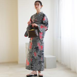 浴衣 レディース セット utatane×注染工房 浴衣3点セット 赤坂紬 上品グレーに南国果物 注染 にじみ フリーサイズ 浴衣セット（ゆかた・帯・下駄） 日本製 ●