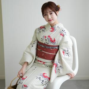 浴衣 レディース セット utatane×注染工房 浴衣3点セット 等間しじら 赤とグレーの小さな蟹 注染 にじみ フリーサイズ 浴衣セット（ゆかた・帯・下駄） ●