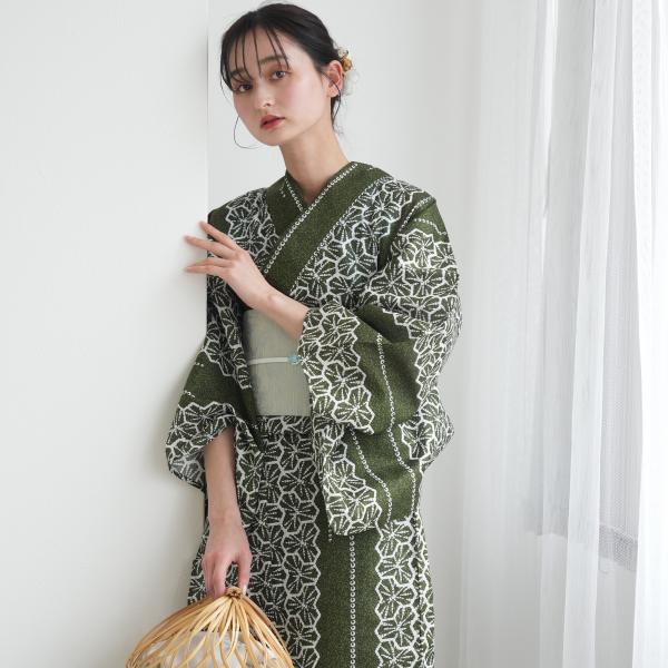 浴衣 レディース セット utatane 高級変わり織 浴衣3点セット 抹茶の絞り柄 フリーサイズ ...