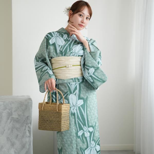 浴衣 レディース セット utatane 高級変わり織 浴衣3点セット 翡翠に菖蒲 フリーサイズ 浴...